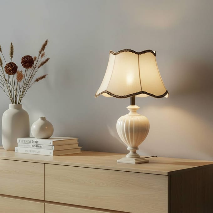 ONLI Desy tafellamp, keramiek, crèmekleurig, hoogte 60 cm, E27