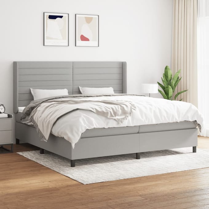 vidaXL - Boxspring - met - matras - stof - lichtgrijs - 200x200 - cm