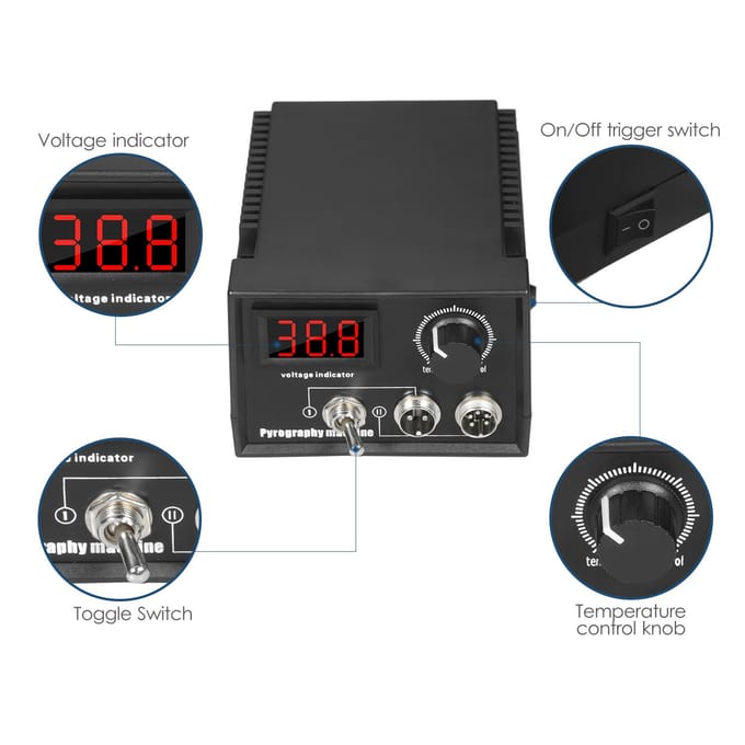 60W 220V 55-delige houtbrander pyrografie hout leer brandgereedschapsset instelbare temperatuur 32 Fahrenheit tot US Plug