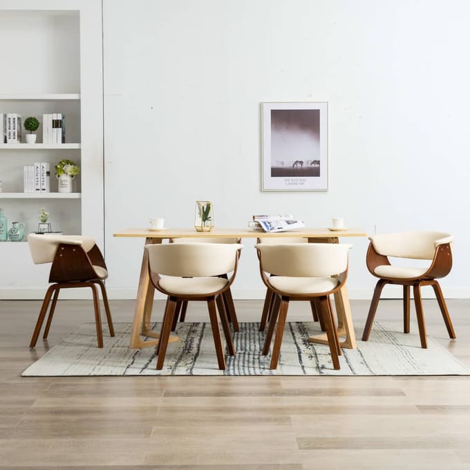 vidaXL - Eetkamerstoelen - 6 - st - gebogen - hout - en - kunstleer - crème