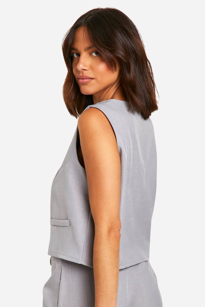boohoo Dames Tie Front Tailored Waistcoat | Grey Marl | Maat: 6