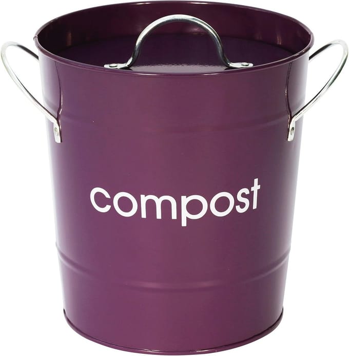 Compostemmer van verzinkt staal met handgrepen en binnenemmer in violet