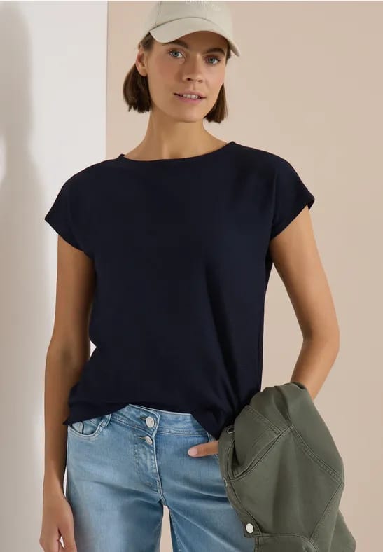 Shirt met boothals en structuur