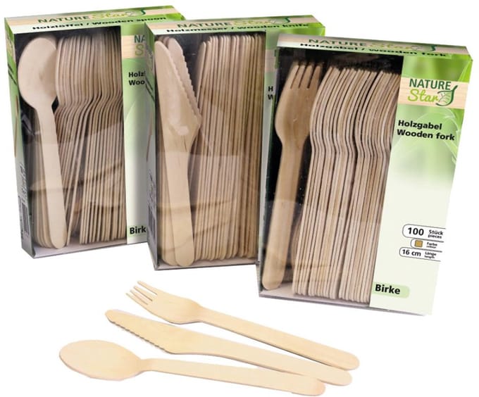 NATURE Star houten vork van berkenhout, 160 mm, 100 stuks