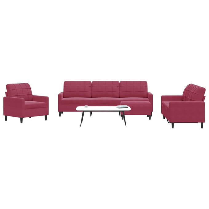 vidaXL 4-delige Loungeset met kussens fluweel wijnrood