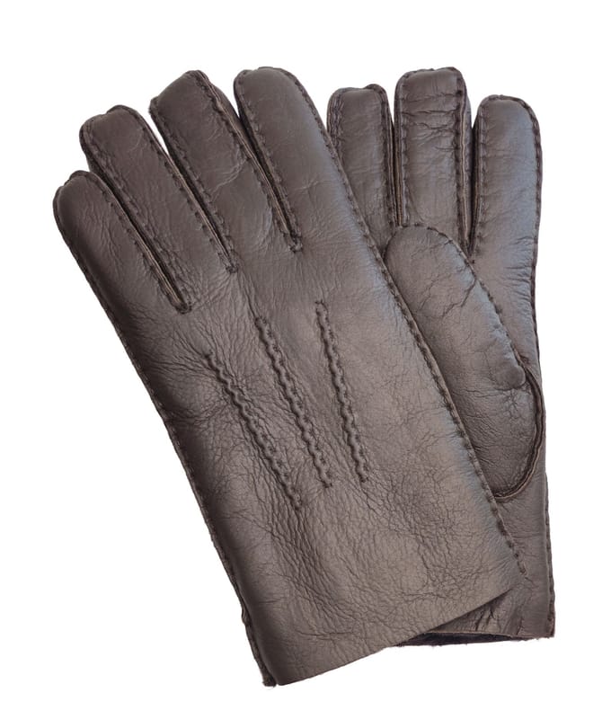 Heren Bruine Luxe Schapenvacht Leren Handschoenen