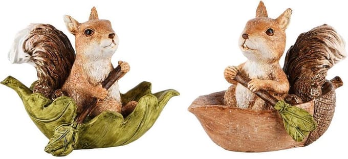 Eekhoorns in bootje blad & noot set van 2 15x9x11 cm | A215105 | Dekoratief