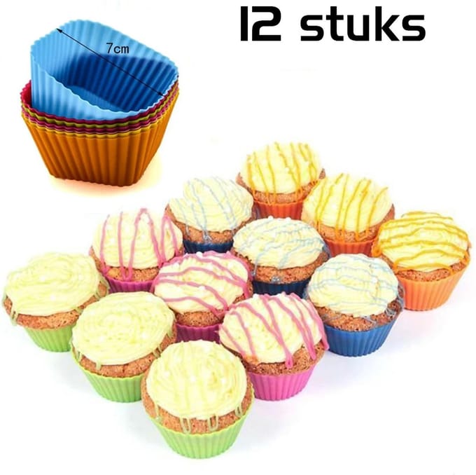 DW4Trading Siliconen Cup Cake Vormpjes Vierkant - Set van 12 Stuks - Ø7 cm
