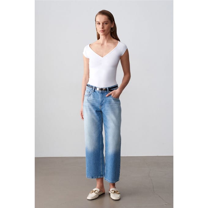 Lage Taille Wijde Capri Jeans