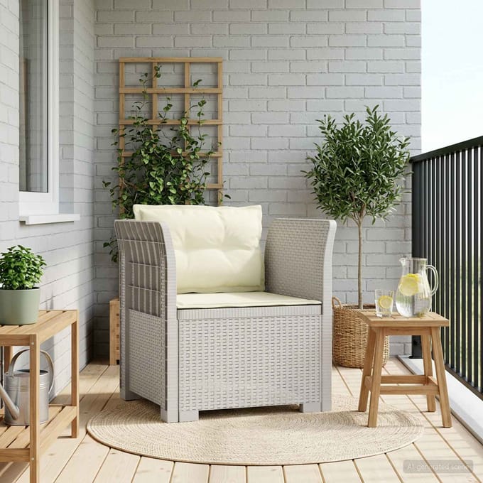 vidaXL - Eén-zits - Fauteuil - met - Kussens - Rieten - Look - PP - Wit