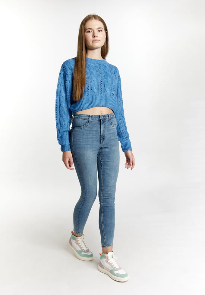 Mymo Gebreide cropped trui Dames Hemelsblauw