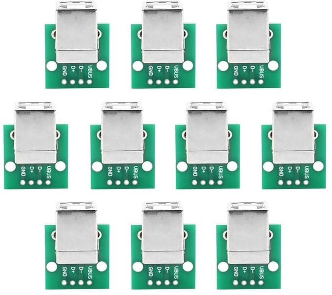 USB Type B Female Socket Breakout Board 254 mm Pitch Adapter Connector DIP - 10 Stuks - USB Industriële Connectoren