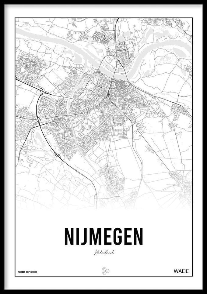 Stadsposter Nijmegen - 30x40cm -  Stadskaart - Plattegrond - City Map - WALLLL