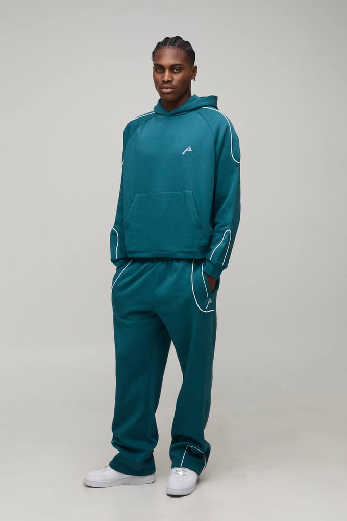 Oversized Boxy Hoodie met Pijpdetails & Baggy Joggingpak | Teal | Size Medium