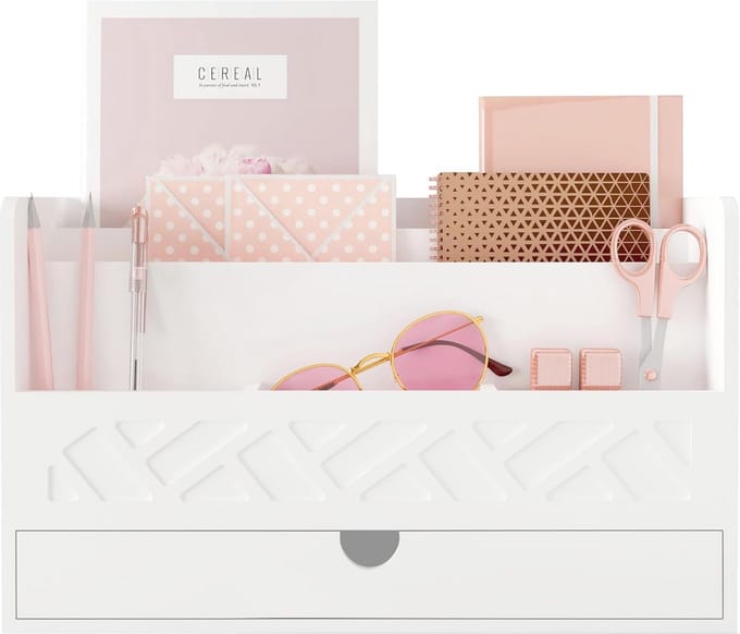Bamboe Mail Organizer voor Bureau met Lade en Potlood Houder - Desktop Organizer voor Kantoorbenodigdheden