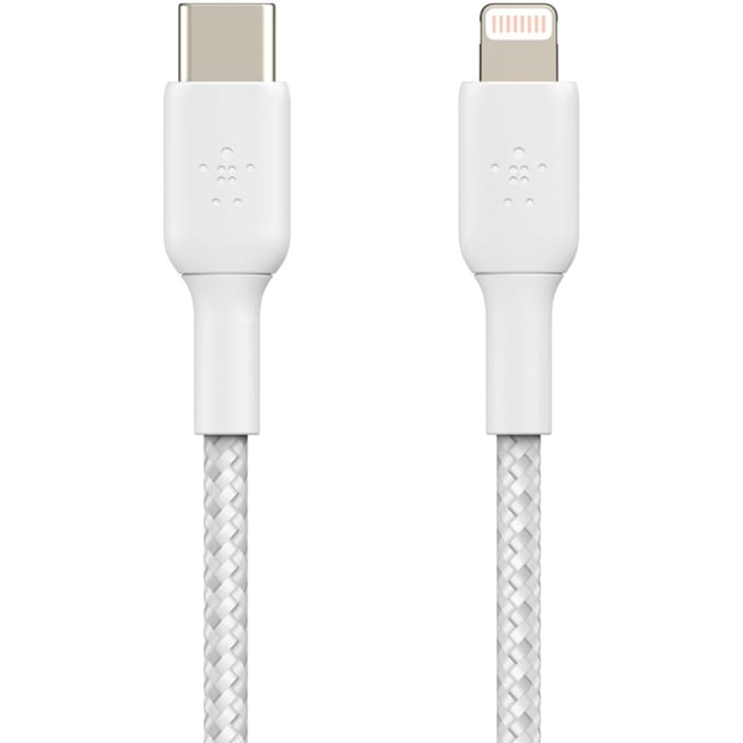 Belkin BOOST↑CHARGE Braided - USB-C naar Lightning Kabel - 2 Meter - 20W - Wit