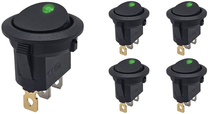 ProRide Wipschakelaar ON-OFF KCD2-12 - 3 pins - Rond - 12V/20A - LED indicator Groen - 5 stuks