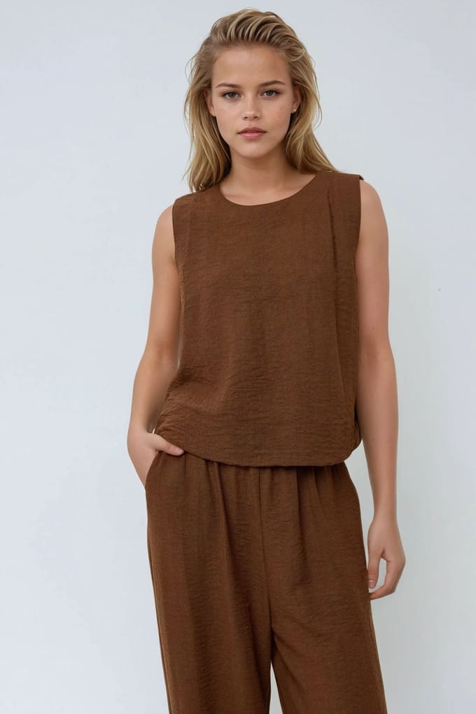 Linnen Voel Blouse & Elastische Taille Broek Tweedelige Coördinatie Set