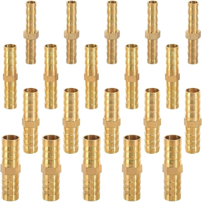 Set van 20 Messing Slangkoppelingen voor Tuin, Diameter 6 mm, 8 mm, 10 mm, 12 mm