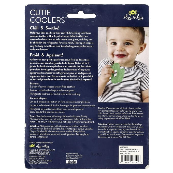 Itzy Ritzy, Cutie Cooler, Verzachtende Water Teether, 3 Maanden Of Meer, Cactus, 3 Teethers blue