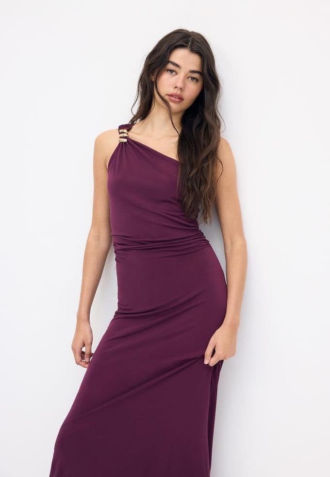 Stradivarius Jurk met metalen suède-element  Purper XL