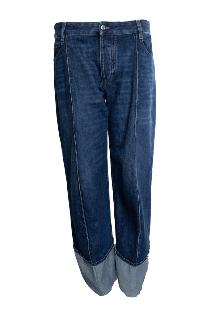 Bottega Veneta, cropped en gevouwen jeans in blauw