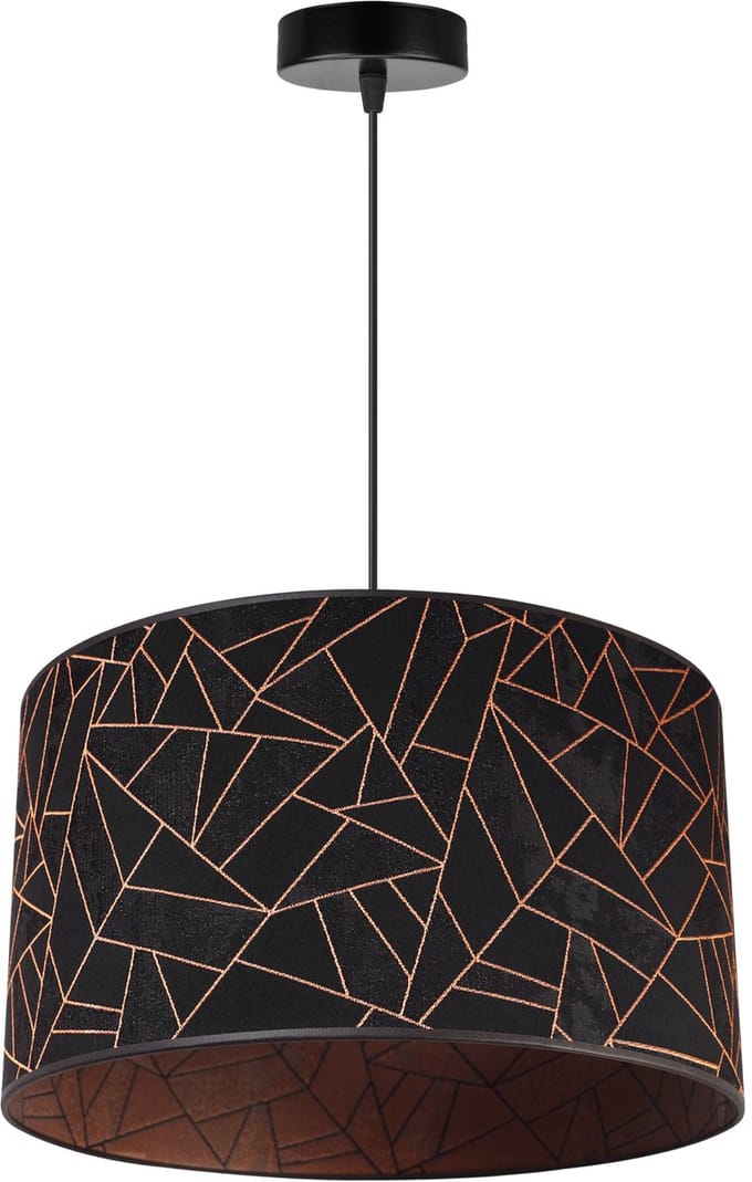 Light Home WERONA - Hanglamp 1-Lichts - Stoffen Kap Ø40 cm Zwart/Koper - E27