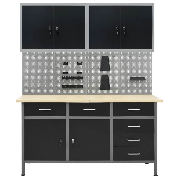 vidaXL - Werkbank - met - vier - wandpanelen - en - twee - kasten