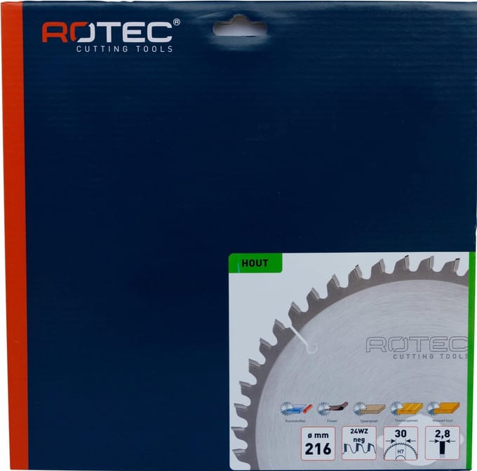 Rotec HM zaagblad voor handmachine ø216x30 Z24 WZ neg
