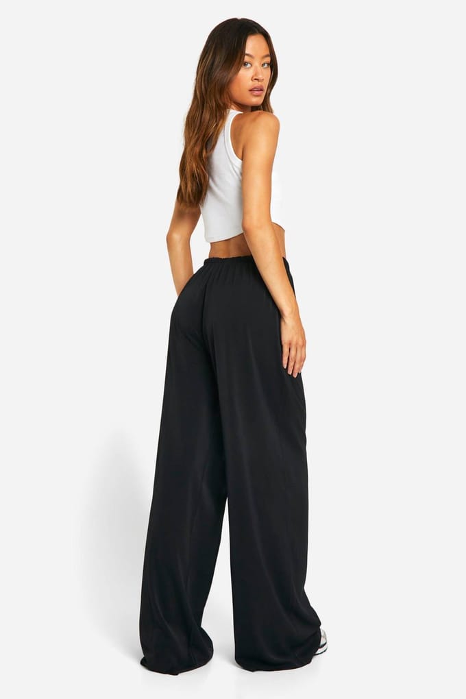 boohoo Dames Lange geweven wijde pijpbroeken | Zwart | Maat: 36