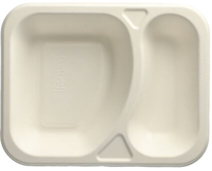 100 Menubakken topseal Suikerriet 2-vaks 825 ml 4,2 cm x 18,5 cm x 23,5 cm wit