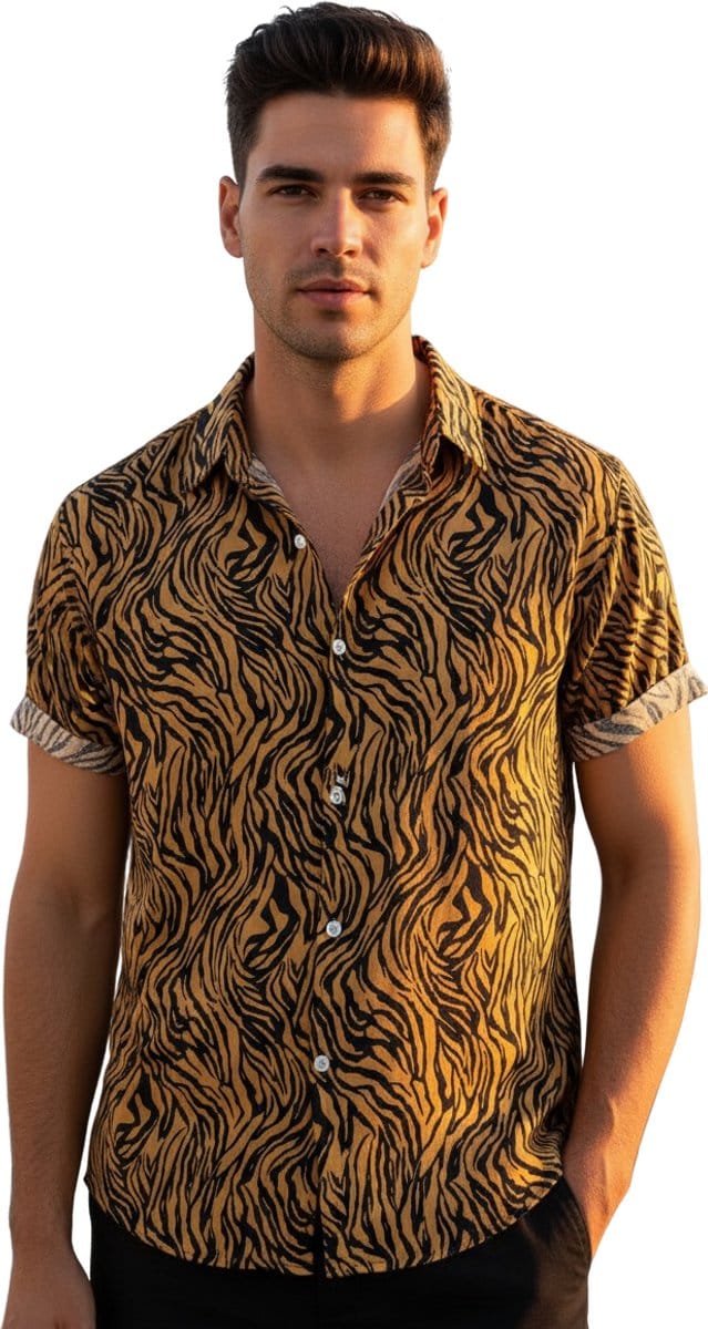Overhemd met Tijgerprint - Blouse - Korte Mouwen - Festival - Heren