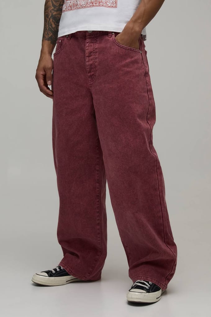 Getinte Versleten Look Super Baggy Jeans | Red | Size 46R