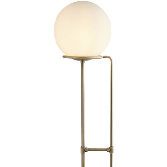 Searchlight Vloerlamp Sphere in messing antiek met glasbol