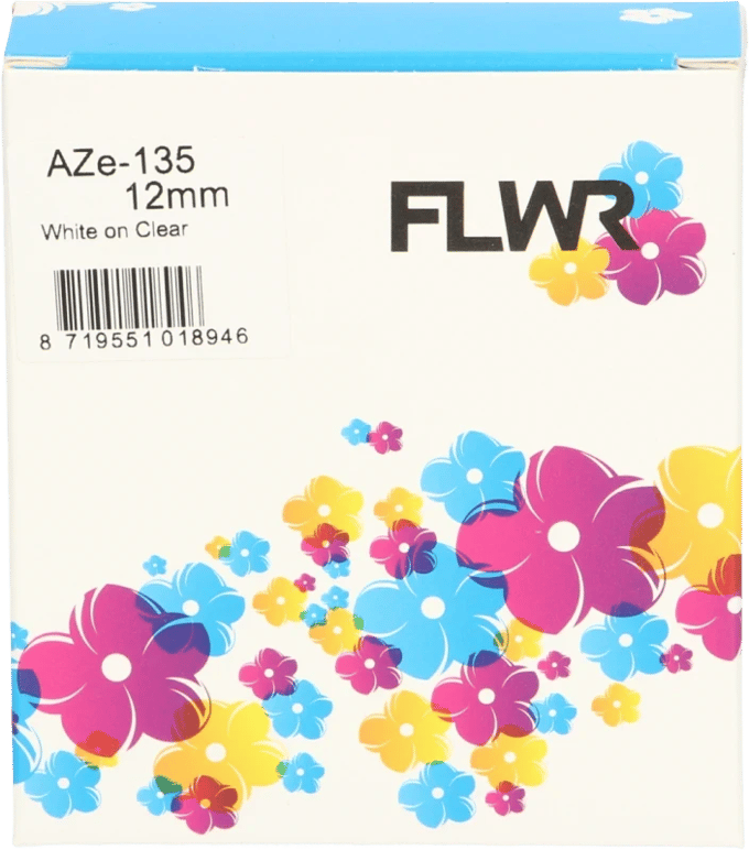 FLWR - Printetiket / TZe-135 / Wit op Transparant - Geschikt voor Brother