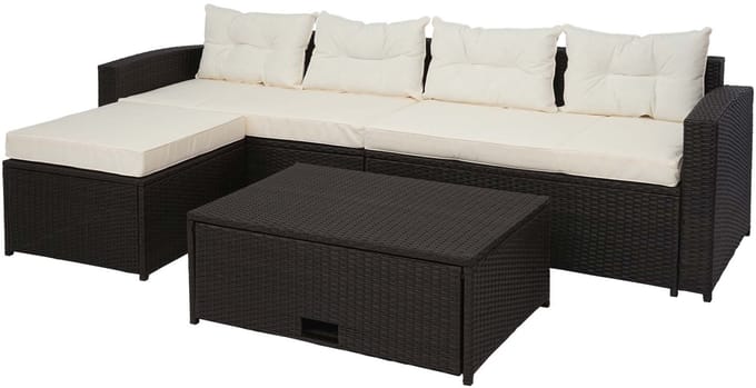 Poly-rattan set MCW-J34, balkon/tuin/lounge set Sofa, opbergvak ~ bruin, kussens crème-beige