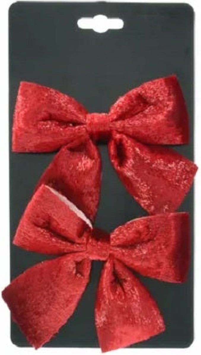 Kerststrik - Strik - Velvet - Set van 2 - Glanzend - Rood