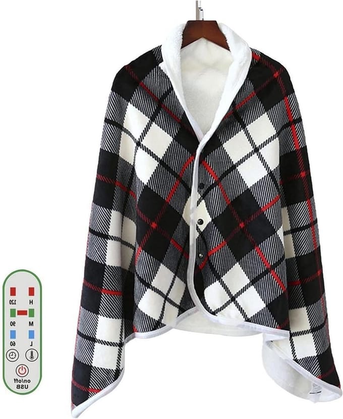 Verwarmde deken - Warme sjaal - Comfort thuis - USB verwarming - 140x80cm - Rood geruit