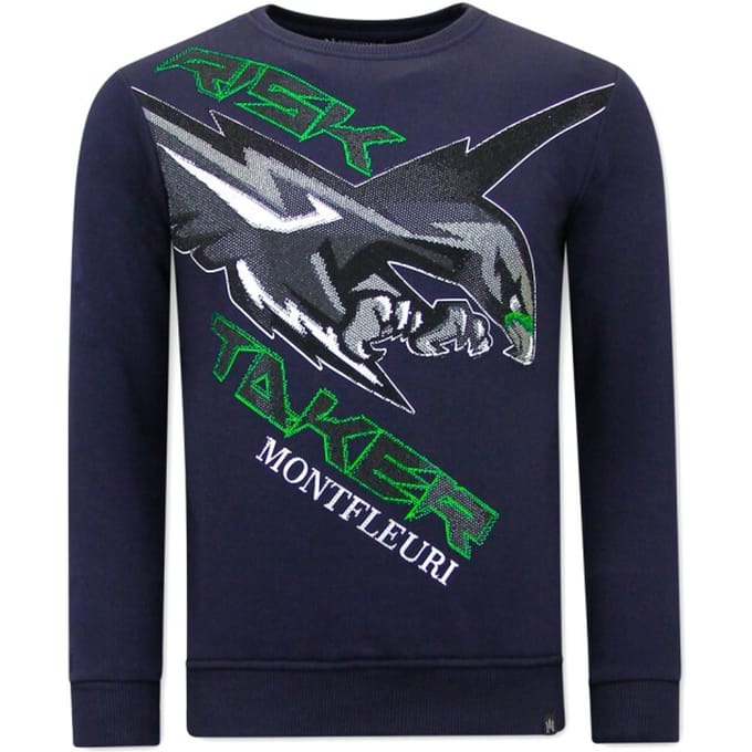 Heren Sweater met Print - Eagle Head - 3645 - Blauw