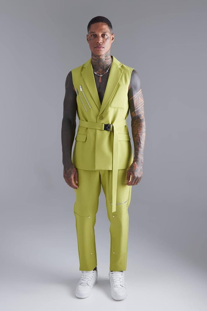 Skinny Zip Suit Trouser | Lime | Size 40