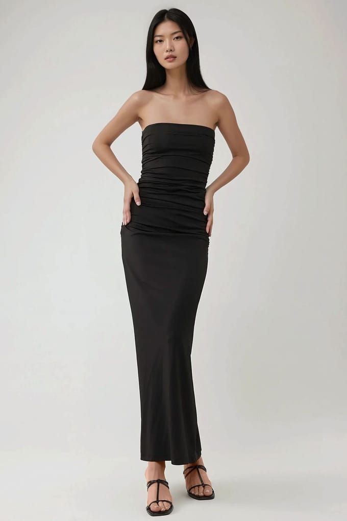 Strapless Bodycon Draped Maxi Jurk