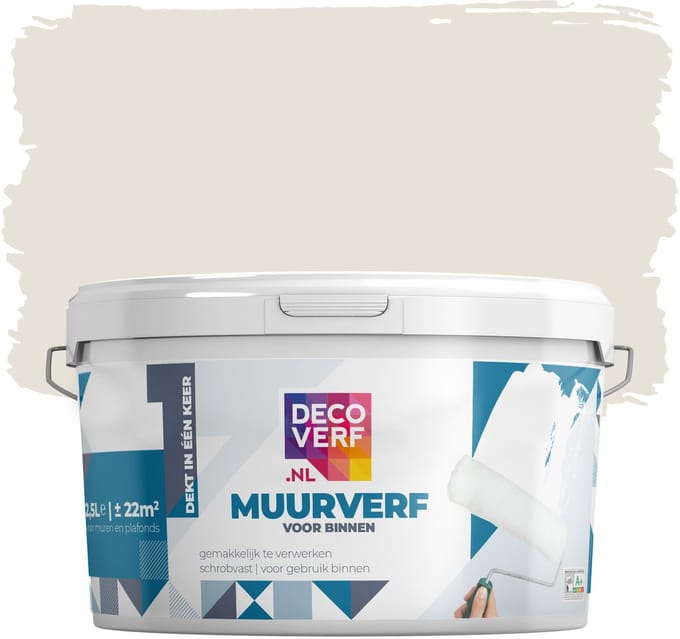 Decoverf muurverf mat beigegrijs, 2.5L