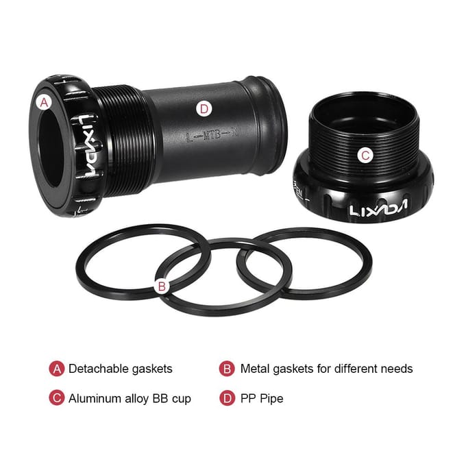 Lixada – support de pédalier en alliage d'aluminium, pour vtt, vélo de montagne, Type de filetage, 68mm/73mm, manivelle BB 2 noir