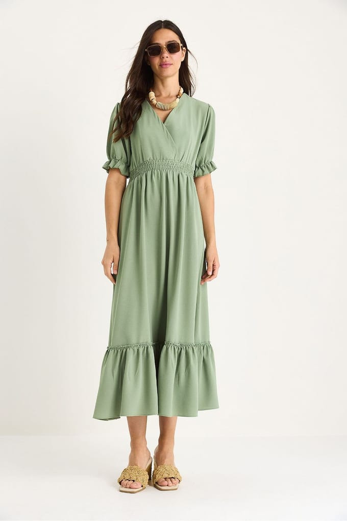 V-hals Midi-jurk met Strik