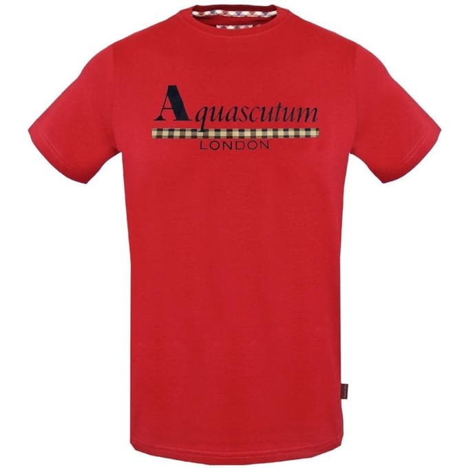 Aquascutum Heren Geruit Logo Strip T-shirt (Rood)