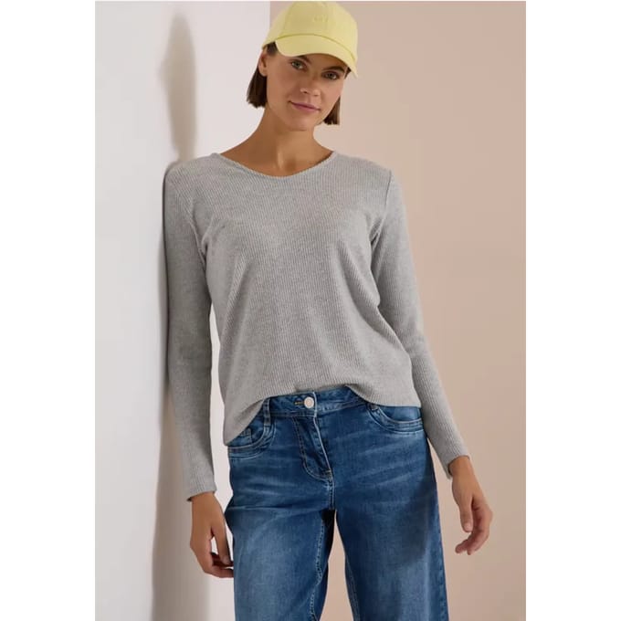 Shirt met lange mouwen, V-hals en ribstructuur