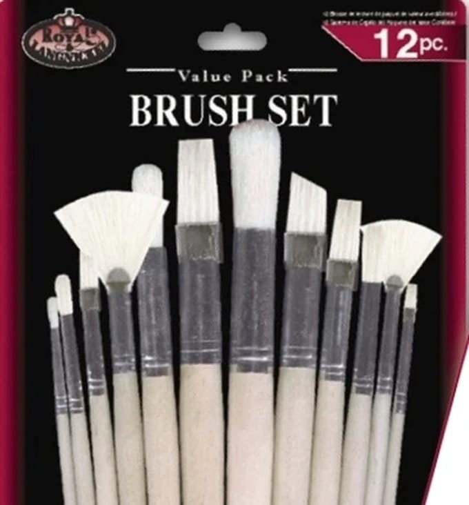 R&L Assorted White Bristle Brush Set (Stiff) - 12 Pack