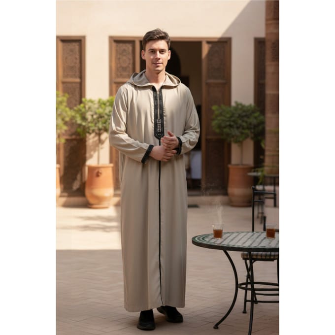 Heren grijze Eid Marokkaanse Thobe Robe Djellaba Gandoura Ramadan Jubba LFS-HM3