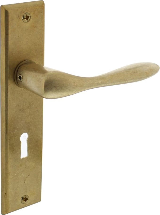 Intersteel Deurkruk Banaan met schild 181x41x7mm sleutelgat 56mm messing getrommeld