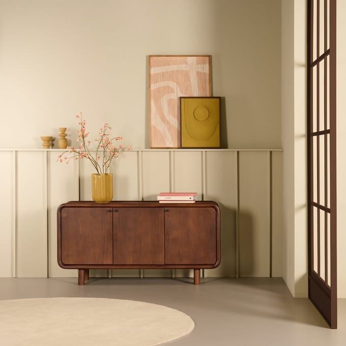 Dressoir Boogie - Donkerbruin Eiken met Ronde Vormen - Gemonteerd